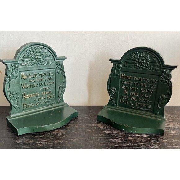 Antique Cast Iron Bradley & Hubbard Northwind Poems Bacon Johnsoniana Bookends - Picture 1 of 10